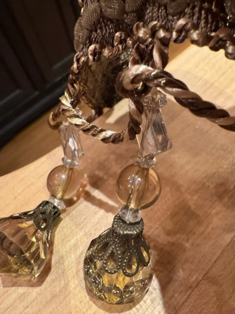 Vintage French Passementerie Braid sewing trim with Amber Crystal Drops